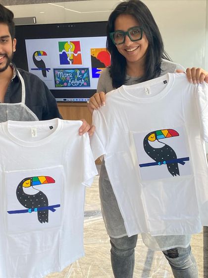 More amazing results from our t-shirt painting workshop! Each person added their own style to the toucan design, and they all turned out so bright and cheerful.