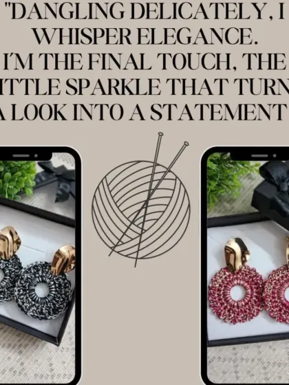 This collage highlights our elegant circular crochet earrings, available in different colors. They are the perfect final touch to turn a simple look into a statement.