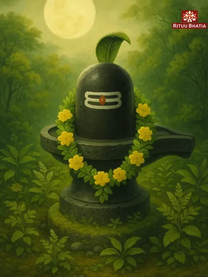This image of a Shivling adorned with flowers under the full moon captures the serene and sacred atmosphere of the Shravan month. Festivals like Hariyali Teej are a time to honor love, harmony, and feminine strength through prayer and tradition.