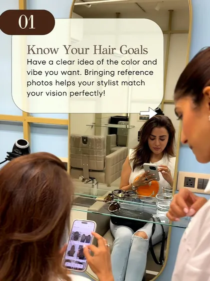 The first step to a great color is knowing your hair goals. Bringing reference photos and having a clear idea of the vibe you want helps us match your vision perfectly during the consultation.