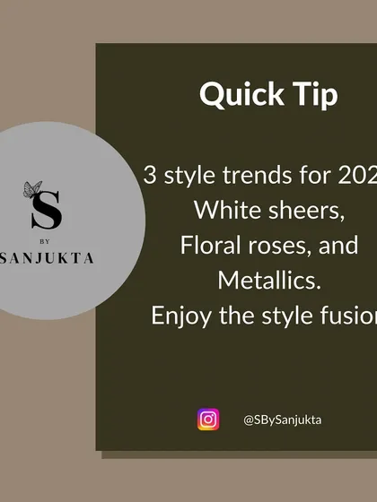 Here are three major style trends I'm excited about for 2024: ethereal white sheers, romantic floral roses, and sophisticated metallics. I can help you find ways to fuse these into your wardrobe.