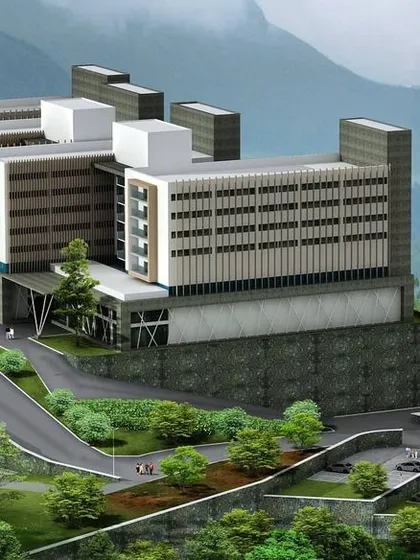 A visualization of a large-scale hospital master plan designed for a challenging hillside location. This demonstrates my capability in terrain-responsive design, involving complex circulation planning for vehicles and pedestrians, and tiered building placement to minimize site disruption and maximize views.