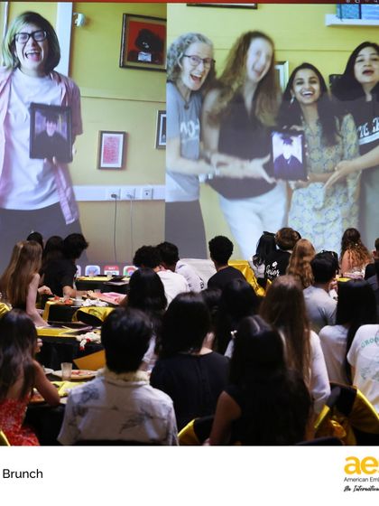 Seniors watch a nostalgic slideshow of memories from their time at AES. The Senior Brunch is an emotional and joyful event that celebrates their entire journey with us.