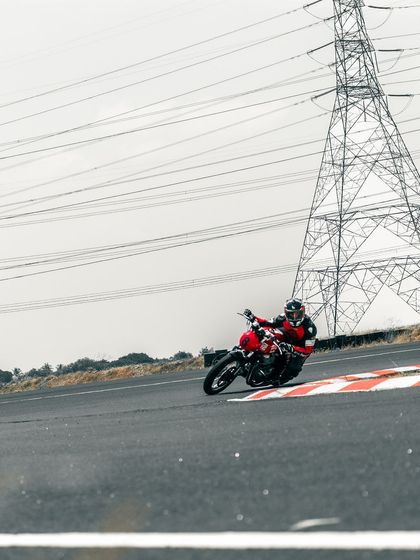 A rider on a GT 650 cornering at the CoASTT track.