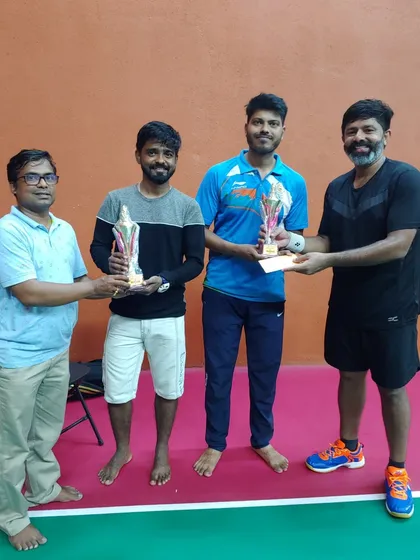 Celebrating a win in the open doubles category. It's always a great feeling to compete and come out on top, putting our training to the test.