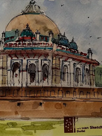 A Sunday morning sketch of Isa Khan's Tomb in the Humayun's Tomb complex. Despite the heat, sitting under a shady tree with fellow sketchers was refreshing. This monument is just lovely.