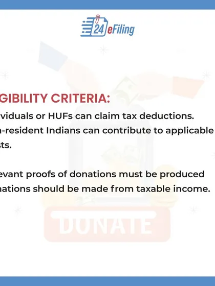 To claim a deduction under Section 80G, individuals, HUFs, and even NRIs are eligible. You must provide proof of donation, and the contribution should be made from your taxable income.