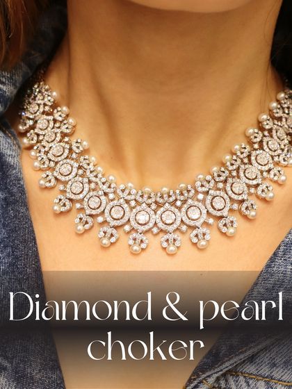 A stunning diamond and pearl choker, perfect for a bride who wants a blend of classic elegance and modern sparkle.