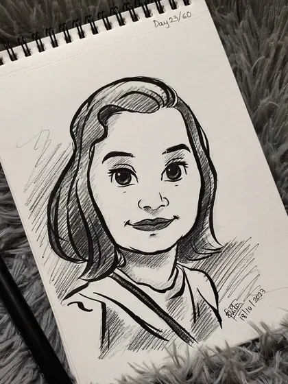 This caricature has a soft and friendly look. I use different line weights to create depth and interest.