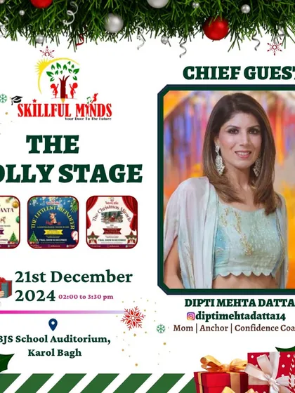 Announcing Dipti Mehta Datta, a Mom, Anchor, and Confidence Coach, as a chief guest for our Christmas show, 'The Holly Stage'.