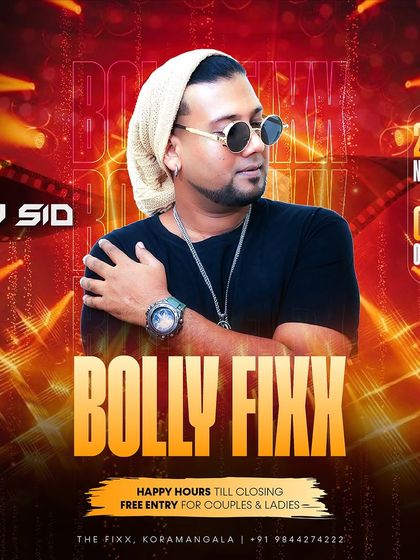 A poster from a 'Bolly Fixx' night, where I bring the best of Bollywood to the dance floor every week.