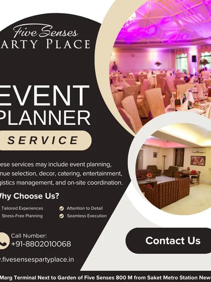As your dedicated event planner, we manage every detail for a seamless experience. The photo highlights a sophisticated table arrangement for a formal gathering, complemented by our comfortable lounge area, perfect for guest networking and relaxation.