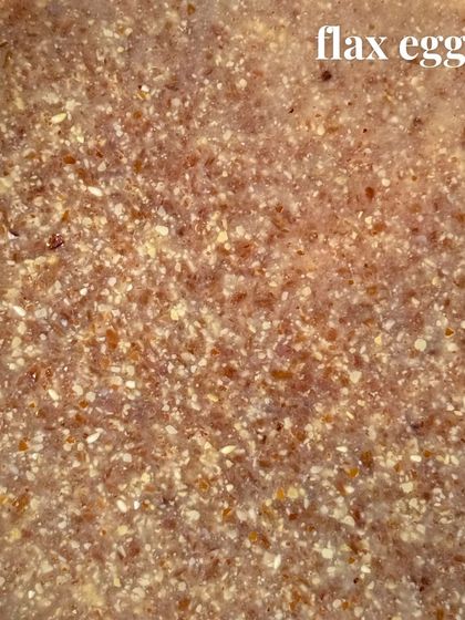 Instead of regular eggs, we use a flax egg, which is a mix of ground flaxseed and water. It's a great binder and adds extra fiber.