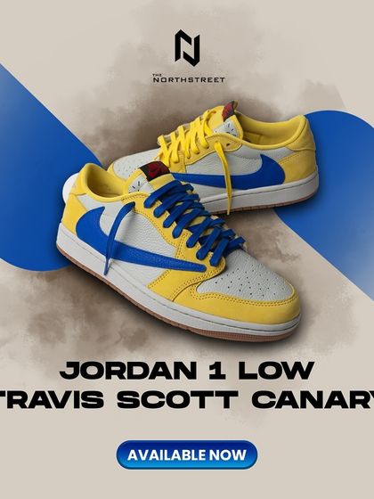 The Jordan 1 Low 'Travis Scott Canary' in all its glory. This graphic gives a clear view of the unique color blocking and Cactus Jack branding.
