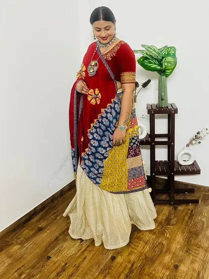 My personal look for Navratri. I styled this patchwork lehenga with oxidized silver jewellery for a traditional yet eclectic festive vibe.