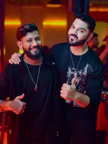 Posing with a friend and fellow artist. The DJ community in Bangalore is all about support.