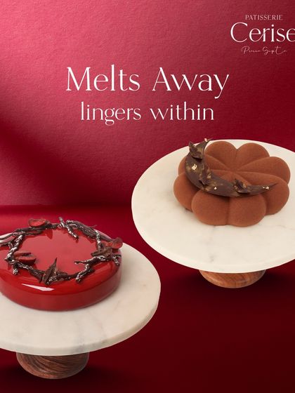 Melts away, lingers within. My entremets are designed to be delicate and memorable, like these red and brown chocolate creations.