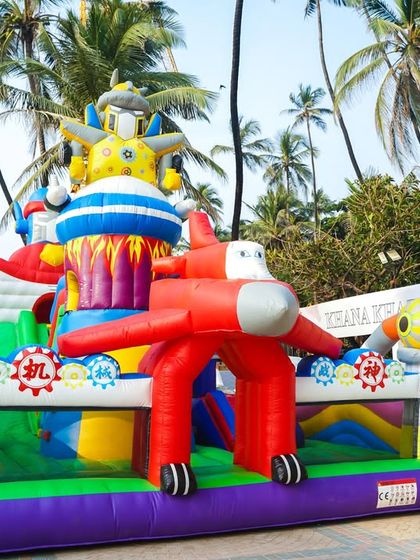 A closer look at the intricate design of our robot-themed inflatable, showcasing the vibrant colors and fun shapes that make it a standout attraction.