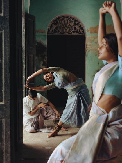 From the 'Katha' campaign for Tilfi Banaras, this shot captures the fluid movement of dancers. The story was about performance and preparation, told through the language of dance.