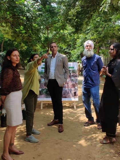 Our team explains the restoration plan and its impact on groundwater recharge to the visiting Kotak Mahindra Bank team at the Aravali Creek inauguration.