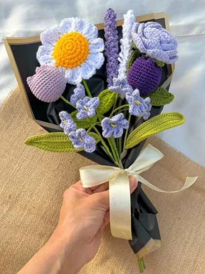 A close-up of our 'Lavender Love' bouquet, showing the intricate details of each flower. The combination of textures and shades of purple is simply stunning.