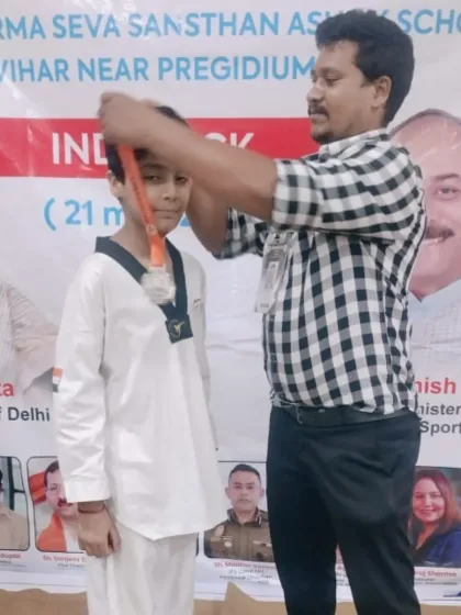 The medal ceremony at the Delhi Olympic Games. It's a special moment for every student who puts in the hard work.