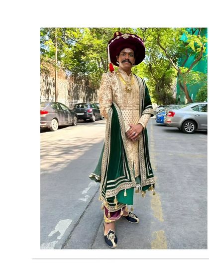 Channeling the regal spirit of a Peshwa warrior. Our client looks majestic in this historical Bajirao Mastani style sherwani.