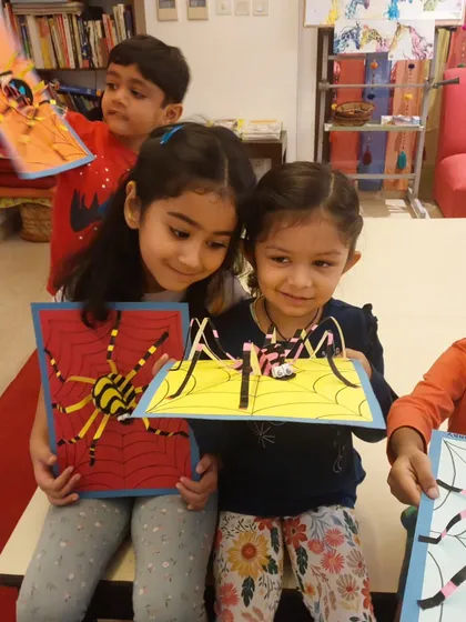 Happy Halloween from our creative crew. The kids had a great time making these spooky and fun 3D paper sculpture spiders in their pop-up webs.