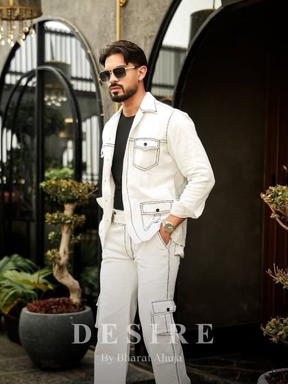 This shot captures the clean, bold aesthetic of the all-white co-ord set. It’s a look that is both refined and effortlessly cool.