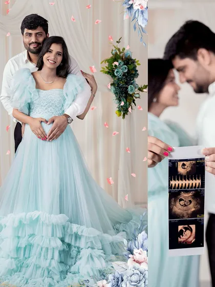 It all starts with this moment. This collage beautifully tells the story of anticipation, featuring a loving couple's pose and an intimate close-up of the sonogram, the very first picture of their baby.
