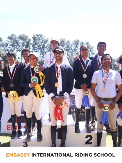 Celebrating the winners of the NEC Show Jumping Grade III Team event. Our podium area provides a grand setting for acknowledging the achievements of top equestrian teams.