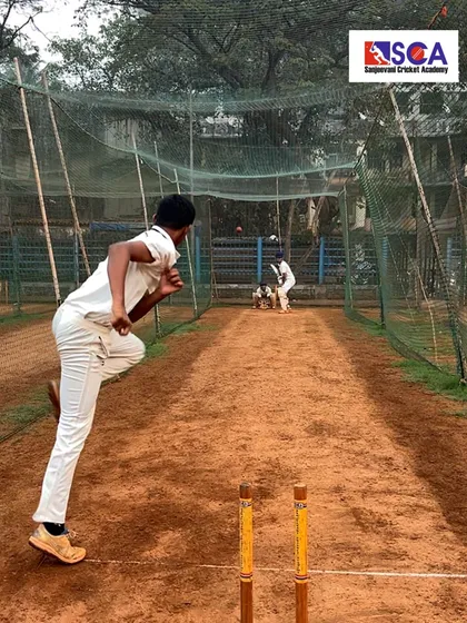 A classic bowling action captured during a net session. We believe in building a strong, repeatable action as the foundation for a successful bowling career.