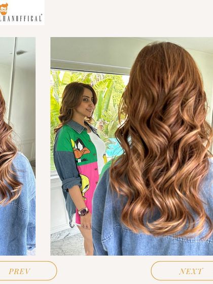 A gorgeous combination of balayage highlights and luscious waves. The color placement is designed to enhance the movement and texture of the hairstyle.