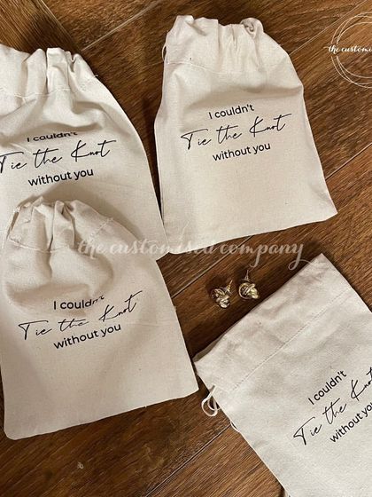 A small gesture to show how much you appreciate them. These simple "I couldn't tie the knot without you" pouches are an affordable yet meaningful way to thank your bridesmaids.