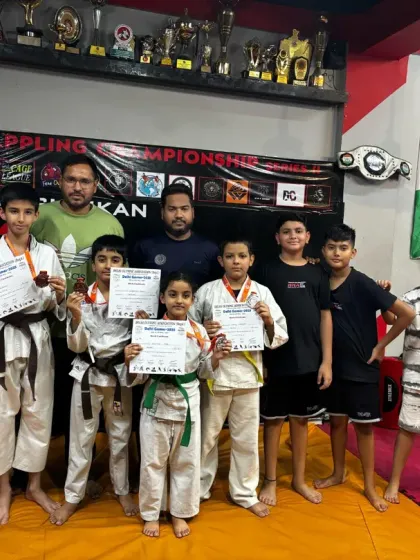 A group of our youngest champions from the Delhi Olympics Savate Games 2025. We are incredibly proud of their performance and sportsmanship.