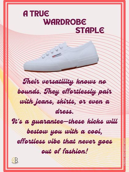 A true wardrobe staple: the classic white sneaker. Its versatility knows no bounds, pairing effortlessly with jeans, skirts, or even a dress for a cool, effortless vibe.