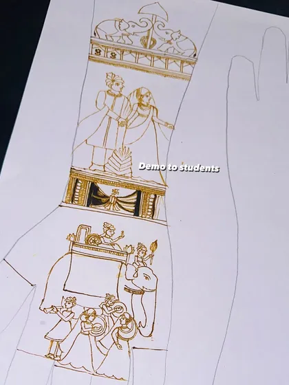 A full figurative bridal design that I created as a live demo for my students. This helps them understand the composition and flow of a complex bridal mehandi.