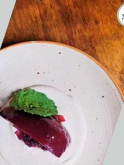 Another creation from our mulberry-themed dinner. This dessert features a delicate mulberry jelly with fresh mint, a simple and elegant way to end a farm-fresh meal.