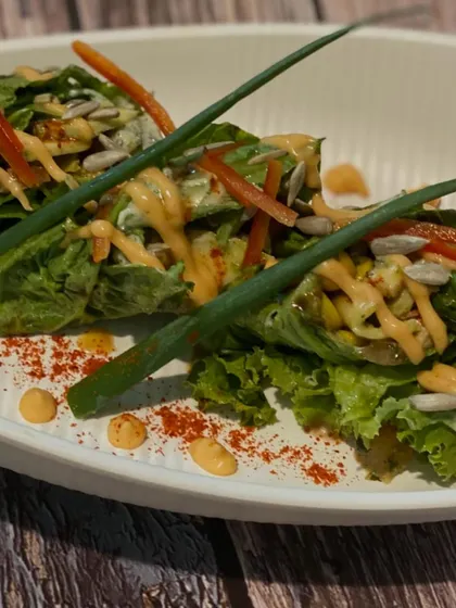 Fresh lettuce wraps filled with a savory mixture and topped with sunflower seeds and a creamy dressing. A light, healthy, and crunchy appetizer option.