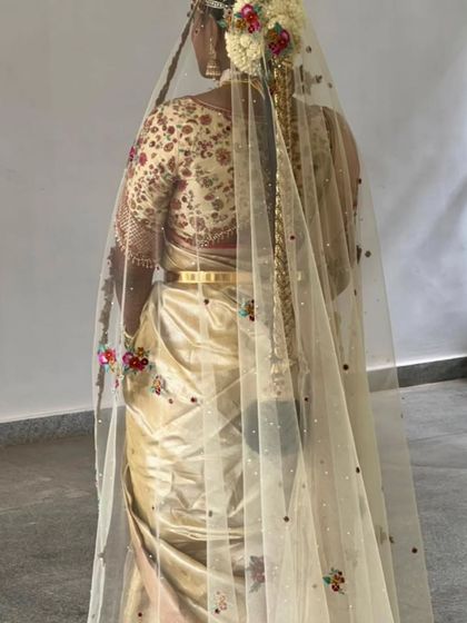 Additional views showcasing the variety and detail of my heirloom bridal sarees. Each image captures a different angle, moment, or detail, from full portraits to close ups of the fabric and embroidery, illustrating the complete story of each bride's custom creation.