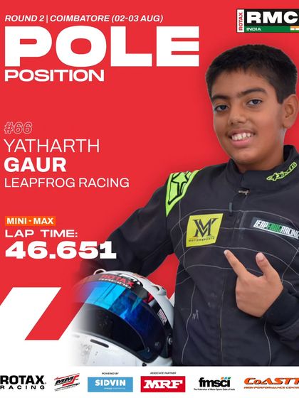 Yatharth Gaur of Leapfrog Racing claims pole position in the Mini Max class at Round 2.