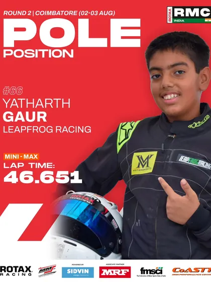 Yatharth Gaur of Leapfrog Racing claims pole position in the Mini Max class at Round 2.