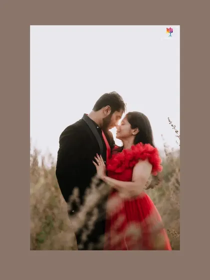 An intimate close-up of the couple, their faces close together. The focus on their expressions captures the deep connection and emotion of the moment.