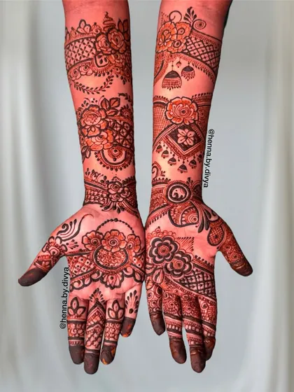 An artistic design with a mix of floral motifs and abstract patterns. This Indo-western style is perfect for someone looking for a unique look.