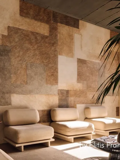 A wallcovering by Élitis France featuring a patchwork of hide-like textures in earthy, neutral tones. This design offers a unique blend of rustic charm and modern sophistication for a truly unique space.