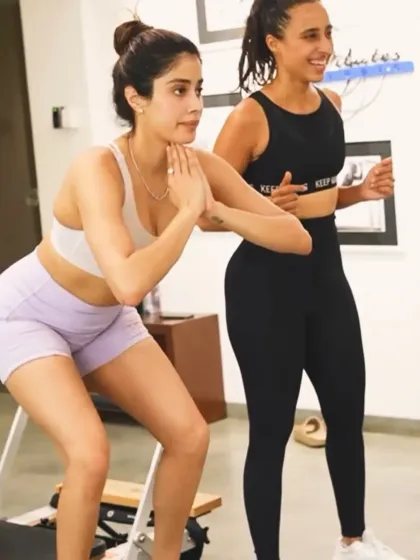 A great instructor brings out the best in you. Namrata Purohit works closely with Janhvi Kapoor, guiding her through a squat to ensure perfect form, deep muscle engagement, and maximum results.