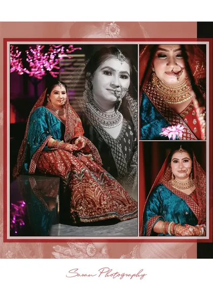 A collage of the bride's portraits, blending color and monochrome images with a soft, romantic overlay.