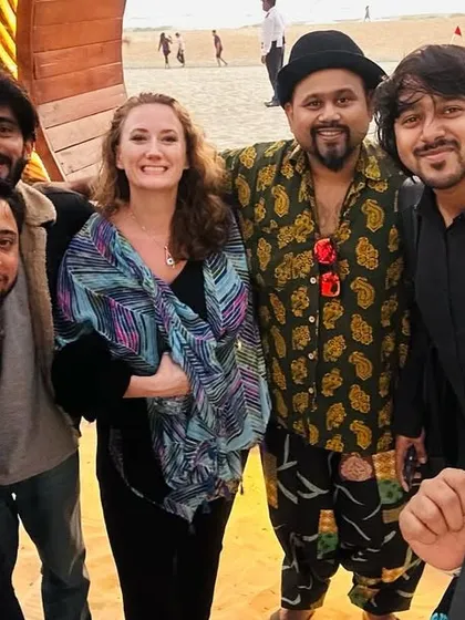 A happy moment on the beach in Goa with my bandmates.