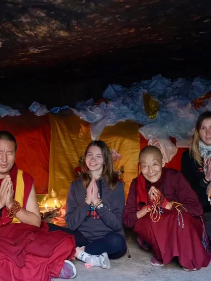 Meditating in a cave with my teachers and friends. These experiences of practicing together in sacred places are deeply transformative.