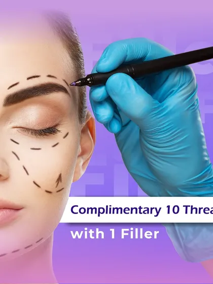 As part of our anniversary celebration, we offered 10 complimentary threads with the purchase of one filler. This combination is fantastic for providing both lift and volume for comprehensive facial rejuvenation.